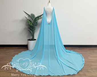 Minimalist Chiffon Wedding Cape,Show Events Cape,Plain Chiffon Cape for Evening Events,Cape Veil,Outdoor Wedding Cape,V-back Cape for Prom