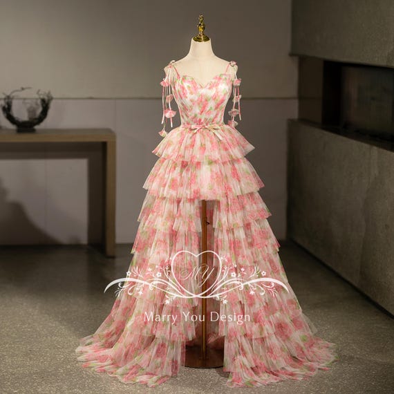 strapless open back dress Pink Sweetheart Floral Lace and Tulle Prom Dress, Pink Sweetheart Long –  Cutedressy main image 0