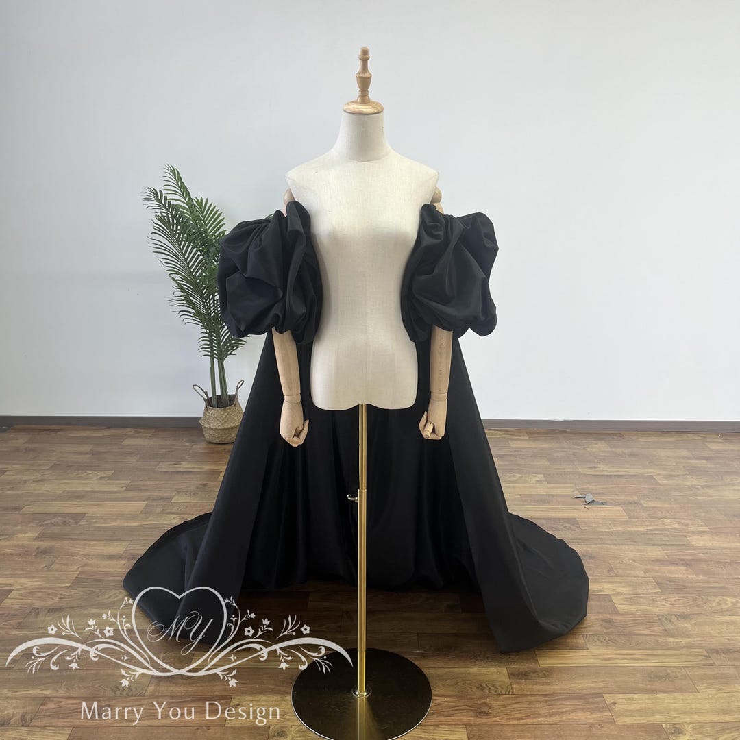 Dramatic Puff Sleeve Bridal Cape – Detachable Satin Train Wrap for Wedding Dress