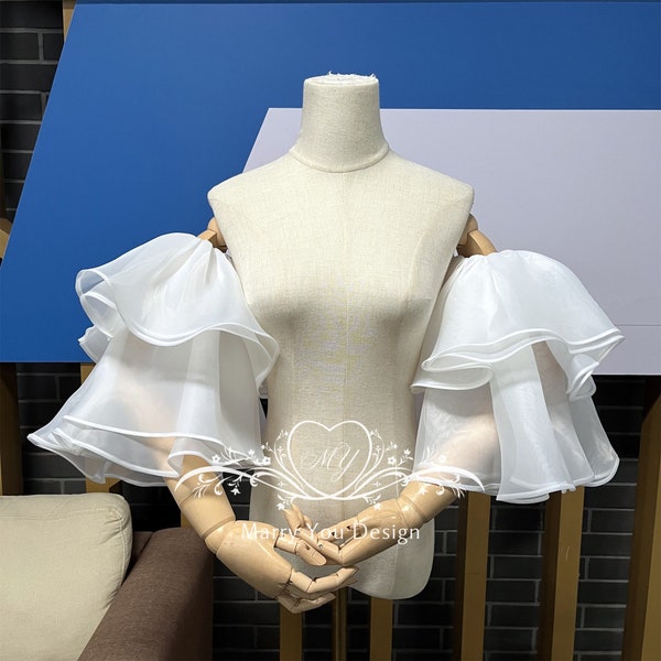 Organza Detachable Sleeves for Wedding Dress,White Pop Sleeves for Bridal,Removable Sheer Puff Sleeves,Bridal Sleeves,Fairy Organza Sleeves