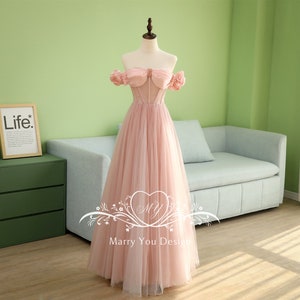 Pink Satin Fairy Off-the-Shoulder Prom Dress for Woman,Beading Capped Sleeve Senior Prom/Formal Evening Party Dress,Floor-Length Prom Gown