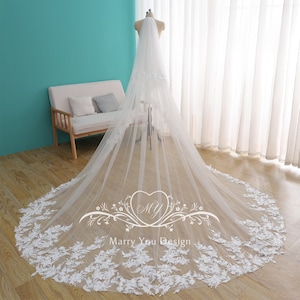 Butterfly on Flower Lace Wedding Veil,Double Layer Bridal Veil,Floral Lace Veil with Blusher,Elegant Lace Wedding Veil,Fairy Wedding Veil