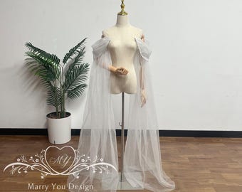 Angle Dust Tulle Off Shoulder Sleeves,Detachable Bridal Poet Sleeves,Glitter Tulle Transparent Removable Dress Sleeves,Slit Sleeves