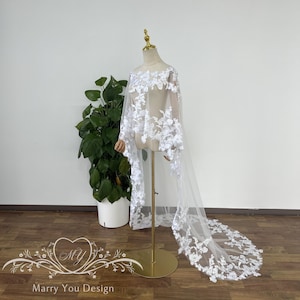 Capa de ombro de casamento dos sonhos, capa de casamento de renda floral transparente, capa de noiva minimalista, capa de tule de renda floral, topper para casamento