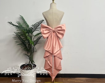 Removable Satin Bridal Dress Bow,Oversized Detachable Bow with Irregular Train,Long Removable Bridal Accessories Bow