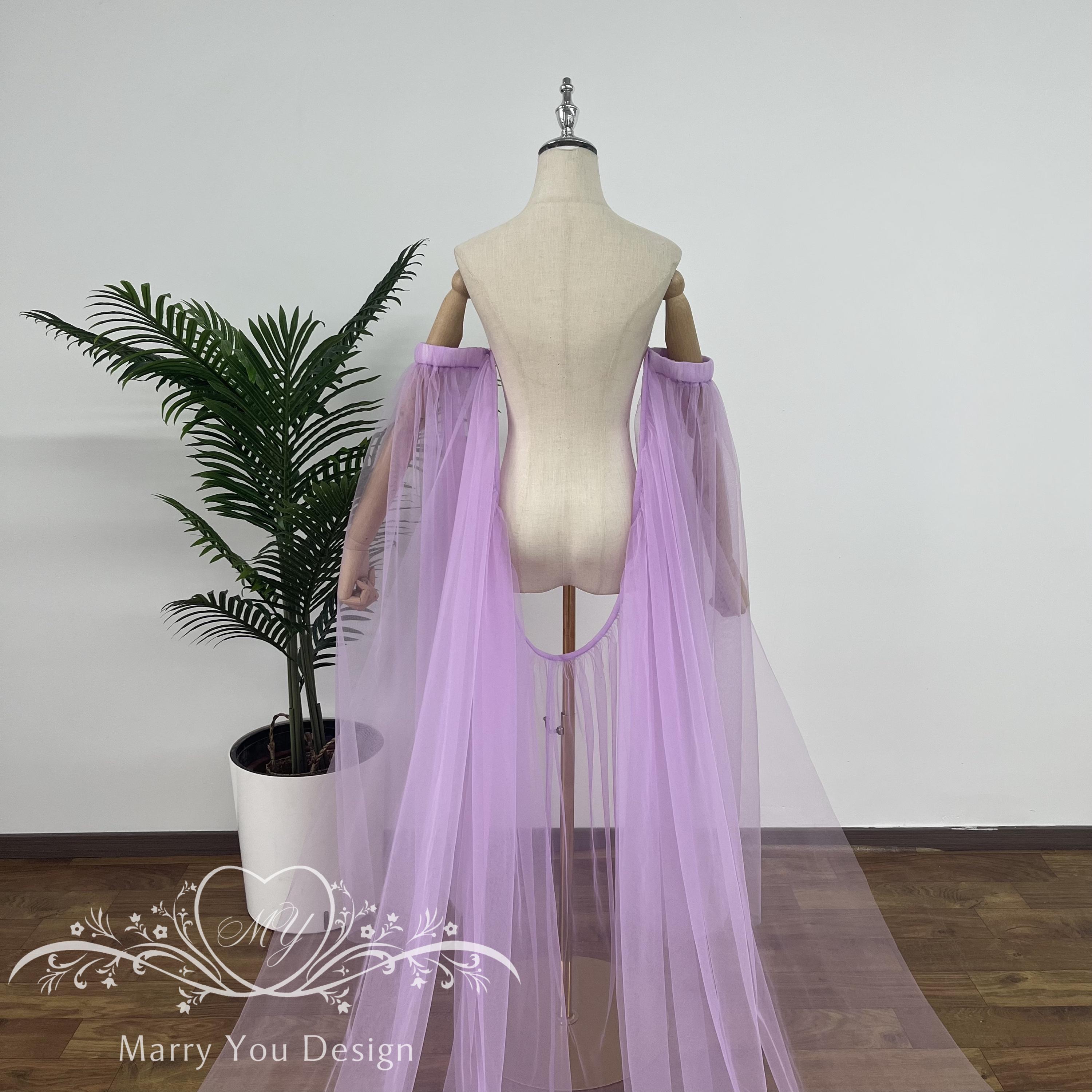 Minimalist Tulle Wedding Cape,pleating Long Sleeves With Long Train ...