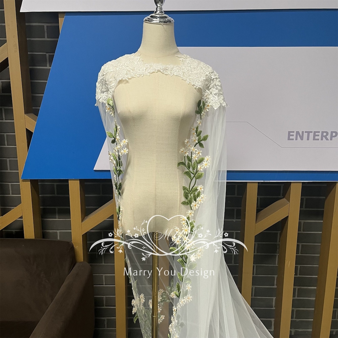 Green Lace Cape Bridal Dress Green Lace Aurora Dress A Green Maxi Dress  With A