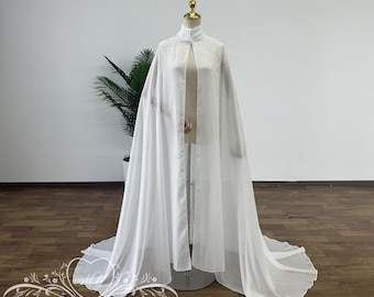 Dreamy Chiffon Wedding Cape,Minimalist Chiffon Bridal Capelet,Shoulder Cape with Sequins,Ivory Alternative Veil,Chiffon Bridal Cover Up