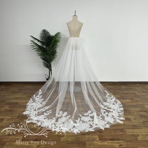 Dreamy Detachable Flower Applique Train,Wedding Detachable Train,Floral Lace Detachable Skirt,Bridal Lace Overskirt,Removable Bridal Skirt
