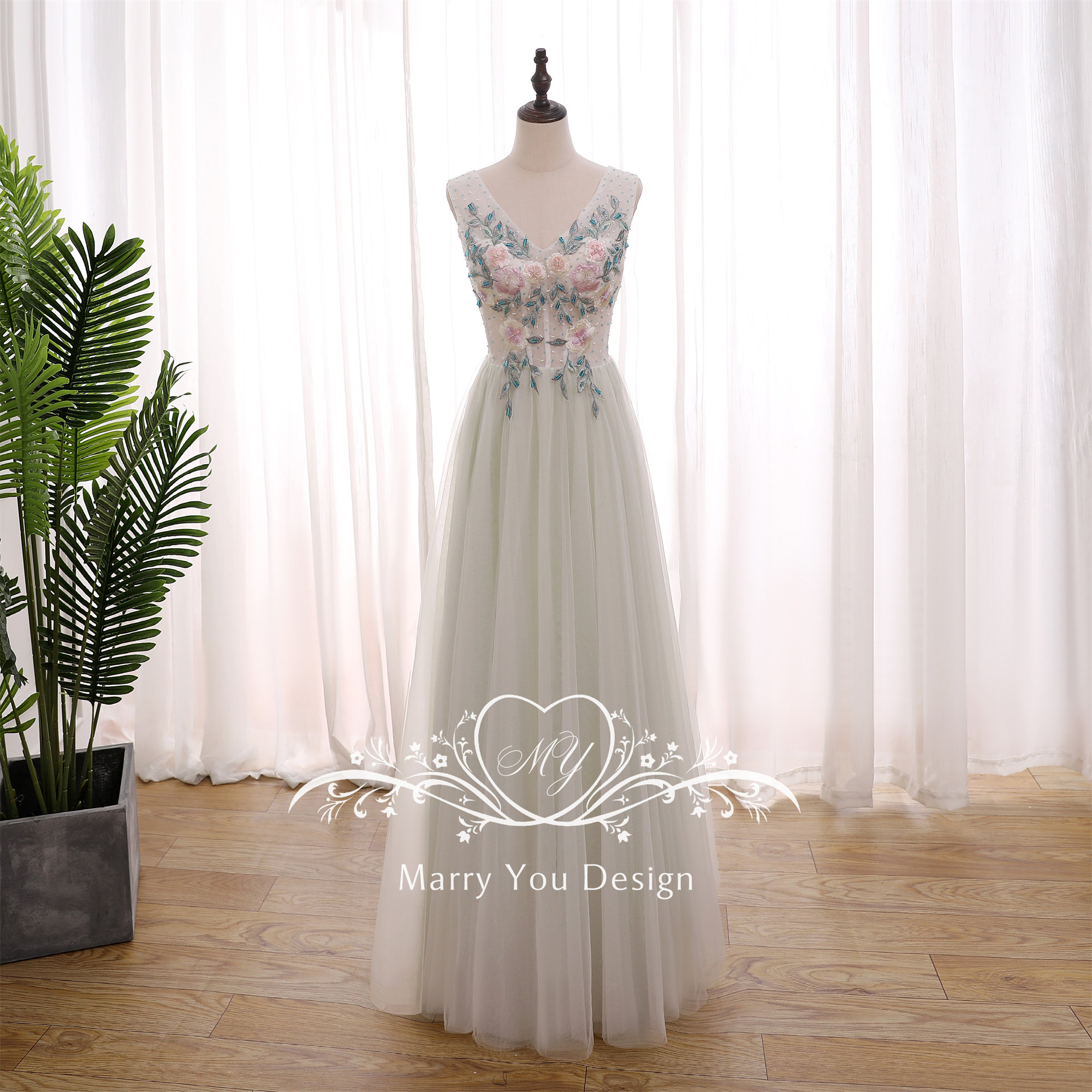 sachin and babi light blue dress Tulle Strapless 3D Flowers Embroidery Ball Gown main image 0