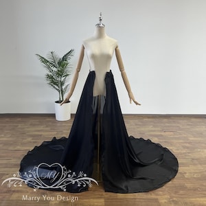 Minimalist Black Wedding Detachable Train,Shiny Satin Detachable Skirt,Open-front Detachable Train,Bridal Overskirt,Removable Bridal Skirt