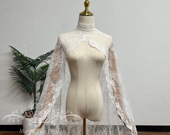 Dreamy Mock-up Wedding Cape, Floral Lace Wedding Topper, Alternative Veil, Cover Up, Bridal Accessories