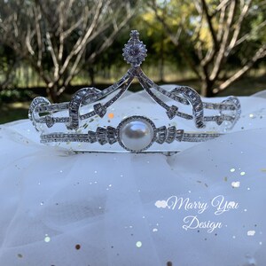 Pearl Princess Wedding Crown,Luxury Crystal Bridal Crown,Queen Shining Prom Tiara,Tiara for Woman,Bridal Headpiece,Gift for girl.