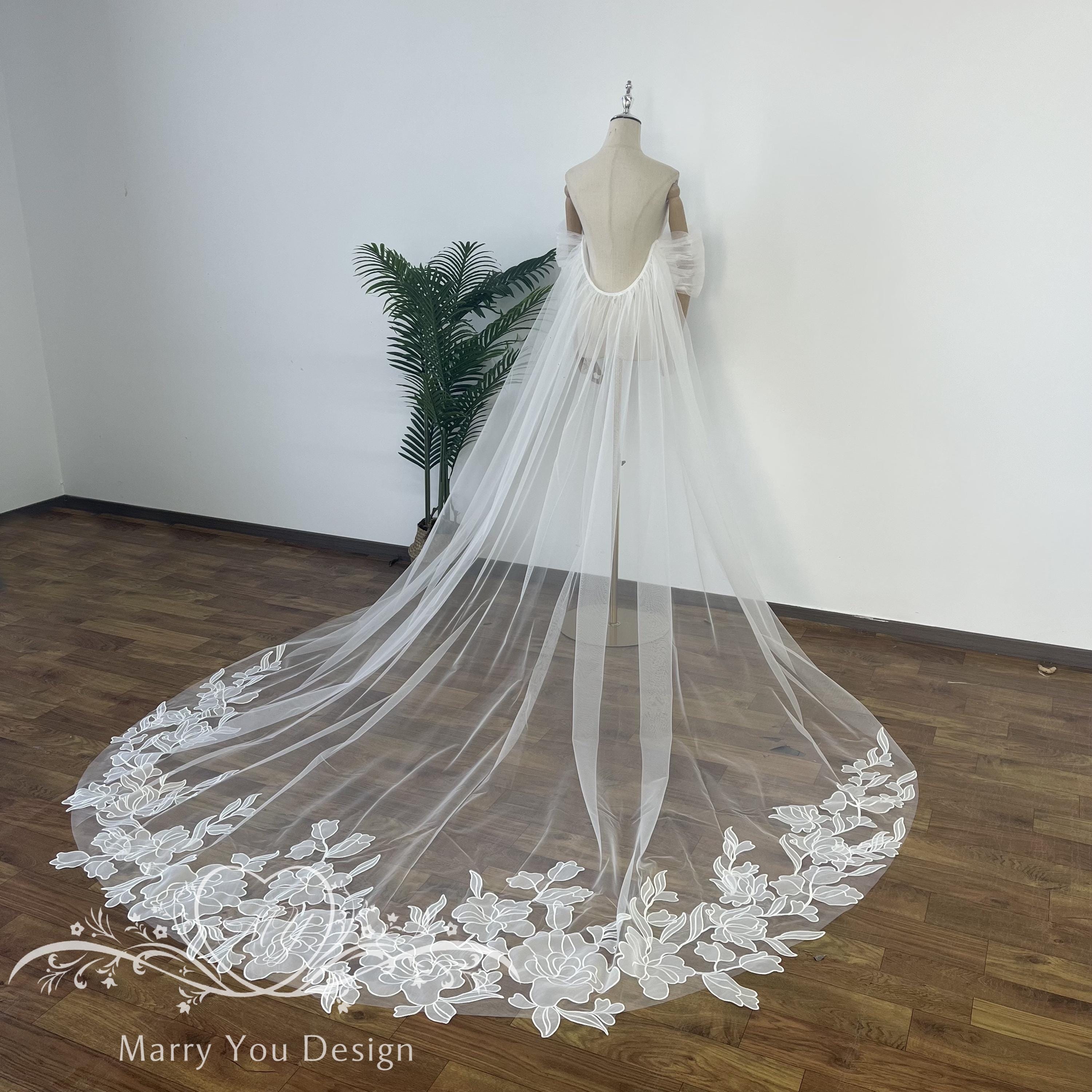 Dreamy Wedding Cape,floral Wedding Cape With Puff Sleeves,backless ...