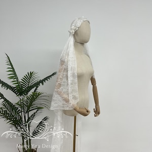 Vintage Blumenspitze Juliet Cape Schleier, Wimpernspitze Rand Mantilla Schleier, Elfenbein Kapelle Schleier, 1930er Jahre Schleier mit Clips, eleganter Strand Hochzeit Schleier