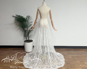 Dreamy Wedding Train,Floral Lace Detachable Skirt,Detachable Flower Lace Train,Bridal Over skirt,Removable Bridal Skirt,Wedding Over skirt