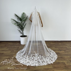Fairy Leaf Wedding Veil,Floral Bridal Veil,Lawn Wedding Veil,Floor Length Beach Wedding Veil,Outdoor Wedding Veil,Dreamy Single Tiler Veil