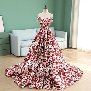 Elegant Rose Printed Prom Gown,Strapless Prom Dress for Woman,Floral Fairy Wedding Dress,Classic Bridal Dress,Sleeveless Wedding Dress