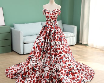 2023 New Elegant Rose Printed Prom Gown,Strapless Prom Dress for Woman,Floral Fairy Wedding Dress,Classic Bridal Dress,Sleeveless Prom Dress