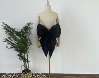 Black Dress Bow,Removable Satin Bridal Dress Bow,Oversized Detachable Bow,Big Wedding Dress Bow,Long Removable Bridal Accessories Bow