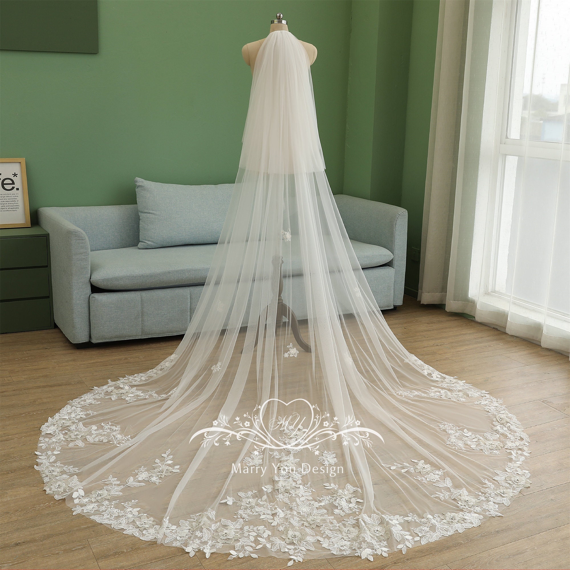 EllieWely 2 Tier Fingertip Length 90 cm(35 inch) Lace Wedding Bridal Veil  With Metal Comb X33 