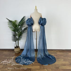 Royal-Blue Wedding Sleeves,Fairy-tale Detachable Bridal Dress Flutter Sleeves,Puff Dress Sleeves,Off Shoulder Party Sleeves with Train