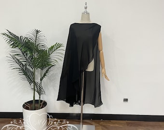 Minimalist Bridal Shoulder Cape,Gothic Black Clock,Wedding Cape,Irregular Length Events Cape,High Low Shoulder Cape,Chiffon Shawl Wrap