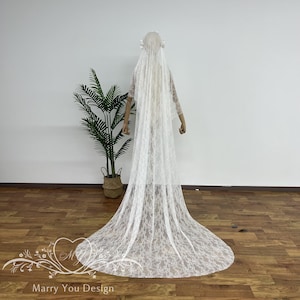 Vintage Juliet Cape Schleier, Mantilla Schleier, Elfenbein Blumen Schleier,1930er Jahre Schleier mit Clips,Eleganter Strand Hochzeit Schleier