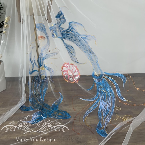 Ocean Theme Bridal Veil OCEAN Veil | 3D embroidered wedding veil | Handmade Bridal  main image 4