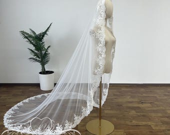 Velo de novia mantilla, velo de novia minimalista, velo de encaje vintage, velo de novia elegante, velo de novia con caída, velo de novia playero, velo de los años 30