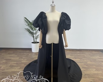 Capa de tafetán para bodas espectacular, capa de novia de alta costura, chal abullonado con cola larga, elegantes envolturas para brazos para bodas, disponible en cualquier color