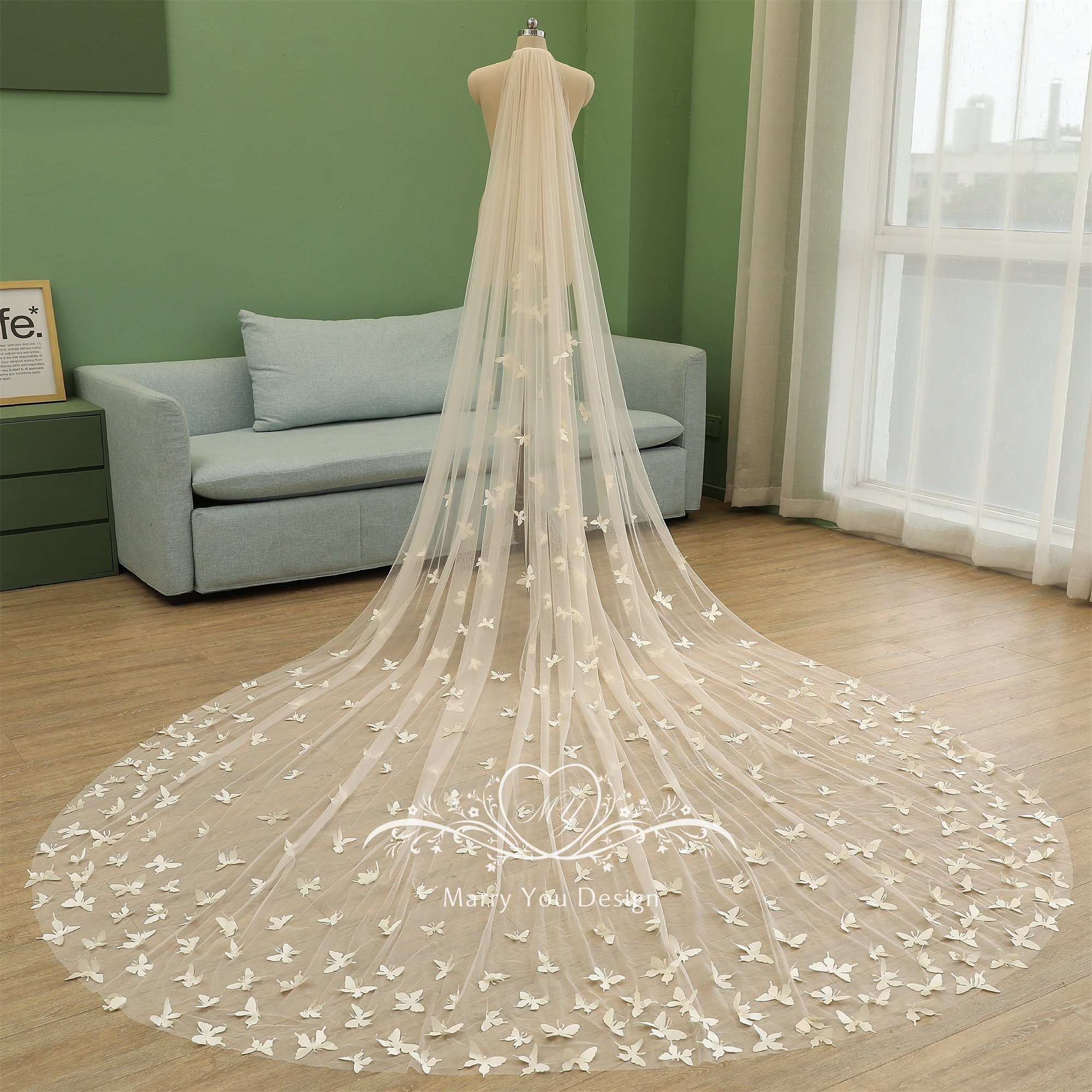 Custom Butterfly Color Wedding Veil,champagne Lace Bridal 