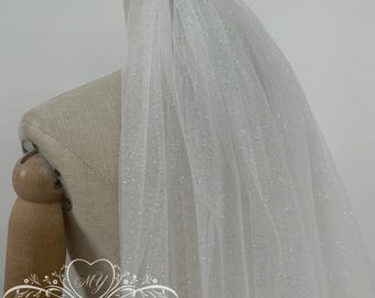 Angle Dust Tulle Wedding Veil,Glitter Tulle Wedding Veil,Ivory Sparkly Bridal Classic Wedding Veil,Beach Wedding Veil,Fingertip Wedding Veil