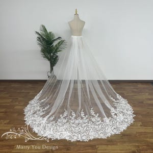 Romantic Detachable Train for Wedding,Dreamy Floral Lace Detachable Skirt,Detachable Flower Applique Train,Open Front Removable Train