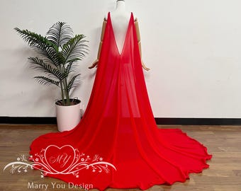 Minimalist Chiffon Wedding Cape,Lawn Wedding Cape,Plain Chiffon Cape for Evening Events,Cape Veil,Outdoor Wedding Cape,V-back Cape for Prom