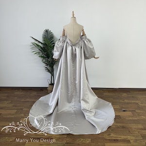 Romantic Puff Sleeves Wedding Cape,Satin Bridal Cape Veil with Sleeves,Solid Satin Cape for Bride,Minimalist Cape Veil,Classic Wedding Cape