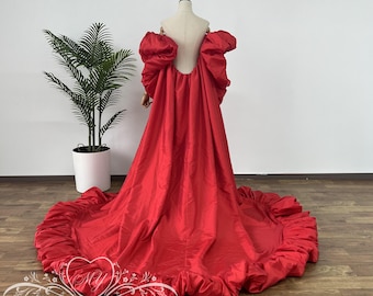 Capa de presentación espectacular, capa de boda de moda, capa de tafetán, chal abullonado con cola larga, capa de novia de alta costura, elegantes mantones para bodas
