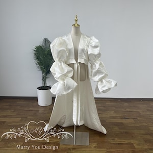 Elegant Wedding Cape,Puff Sleeves Bridal Cape,Satin Women Fashion Cape,Wedding Satin Cape,Romantic Bridal Bolero,Detachable Wedding Cape