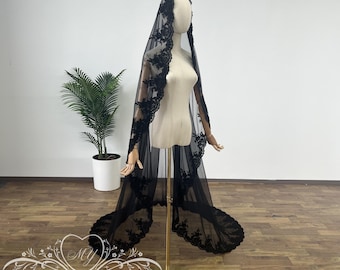 Velo de novia estilo mantilla gótica, velo de novia minimalista, velo vintage con caída, velo de novia elegante, velo de novia con caída, velo de novia para la playa, velo de los años 30