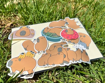 Pegatinas caseras de capibara, paquete de 10 pegatinas, recortadas por separado