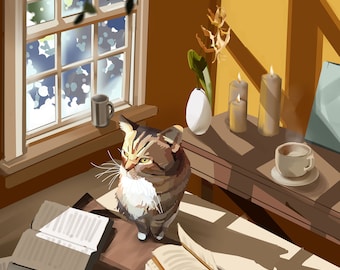 Impressão de gato malhado ao sol - Arte de parede - Impressão física