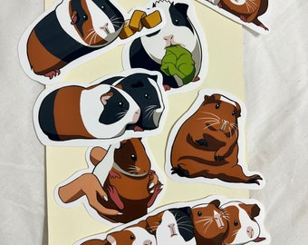 Pegatinas caseras de conejillos de indias, juego de 7 pegatinas, recortadas por separado