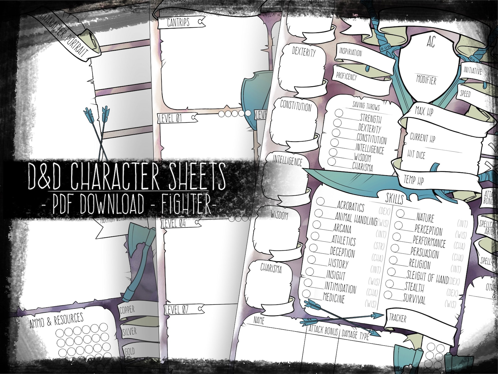 DND Class-themed Fighter Character Sheets PDF Download | Etsy Australia