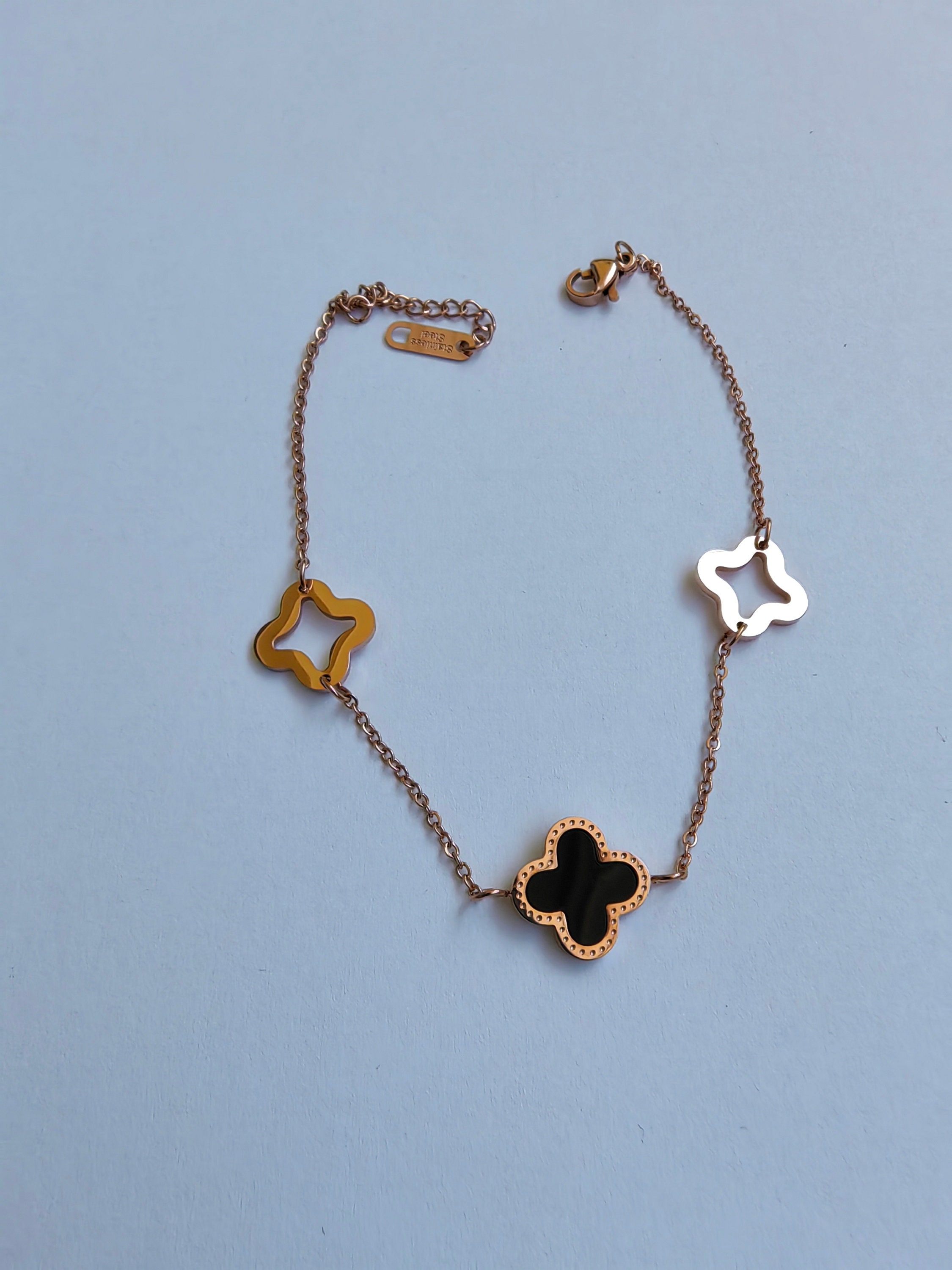 Rose Gold Ankle Clover Bracelet Black Clover Bracelet -  Sweden