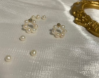 French Vintage Style Pearl Stud Earrings, 14K Gold Filled, boho bridal earrings, S925 earrings
