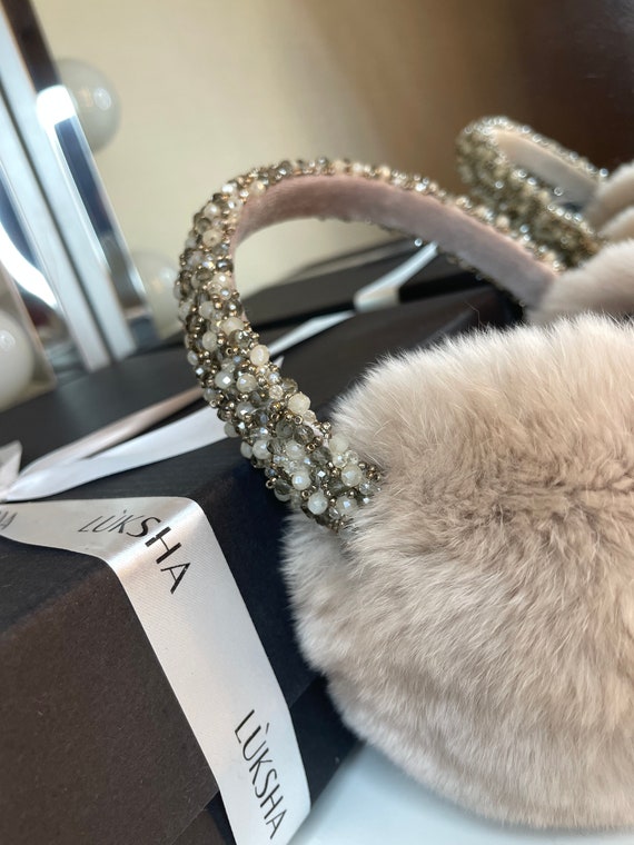 Faux Fur Earmuffs with Rhinestone Charms Adjustable Foldable Winter Ear Warmers Women main image 3