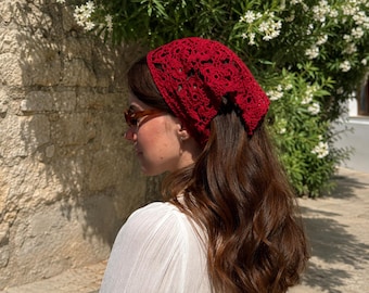 Crochet Bandana Headscarf Handmade Boho Hair Accessory