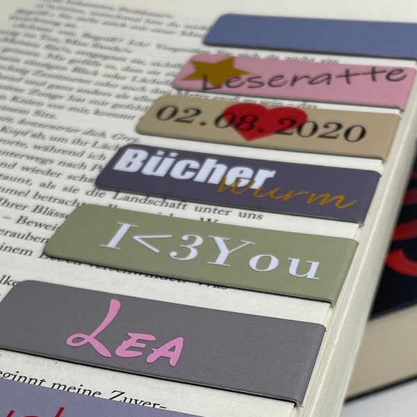 Magnet Lesezeichen, individuell und personalisiert für Bücher in verschiedenen Farben, für jeden Anlass als Geschenk oder Erinnerung