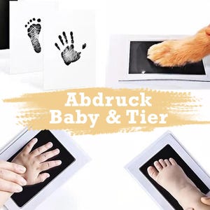 Baby handprint, footprint, and pet print kit. No skin contact with the ink. For newborns, babies, children, or animals. Gift