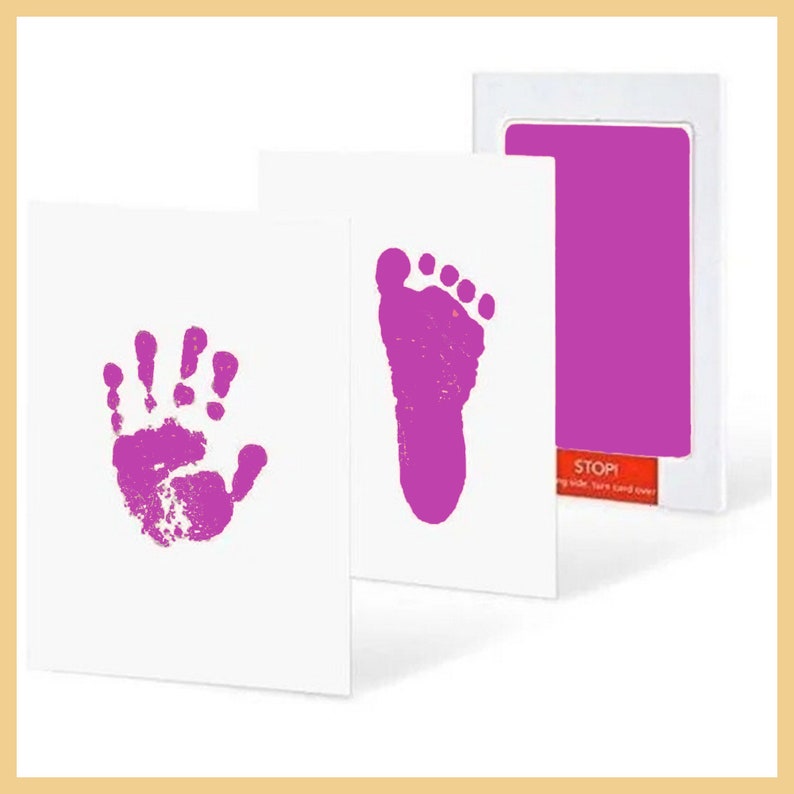 Baby Handabdruck, Fußabdruck, Tierabdruck Abdruckset. KEIN Hautkontakt mit der Tinte. Für Neugeborene, Babys, Kinder oder Tiere. Geschenk Purple